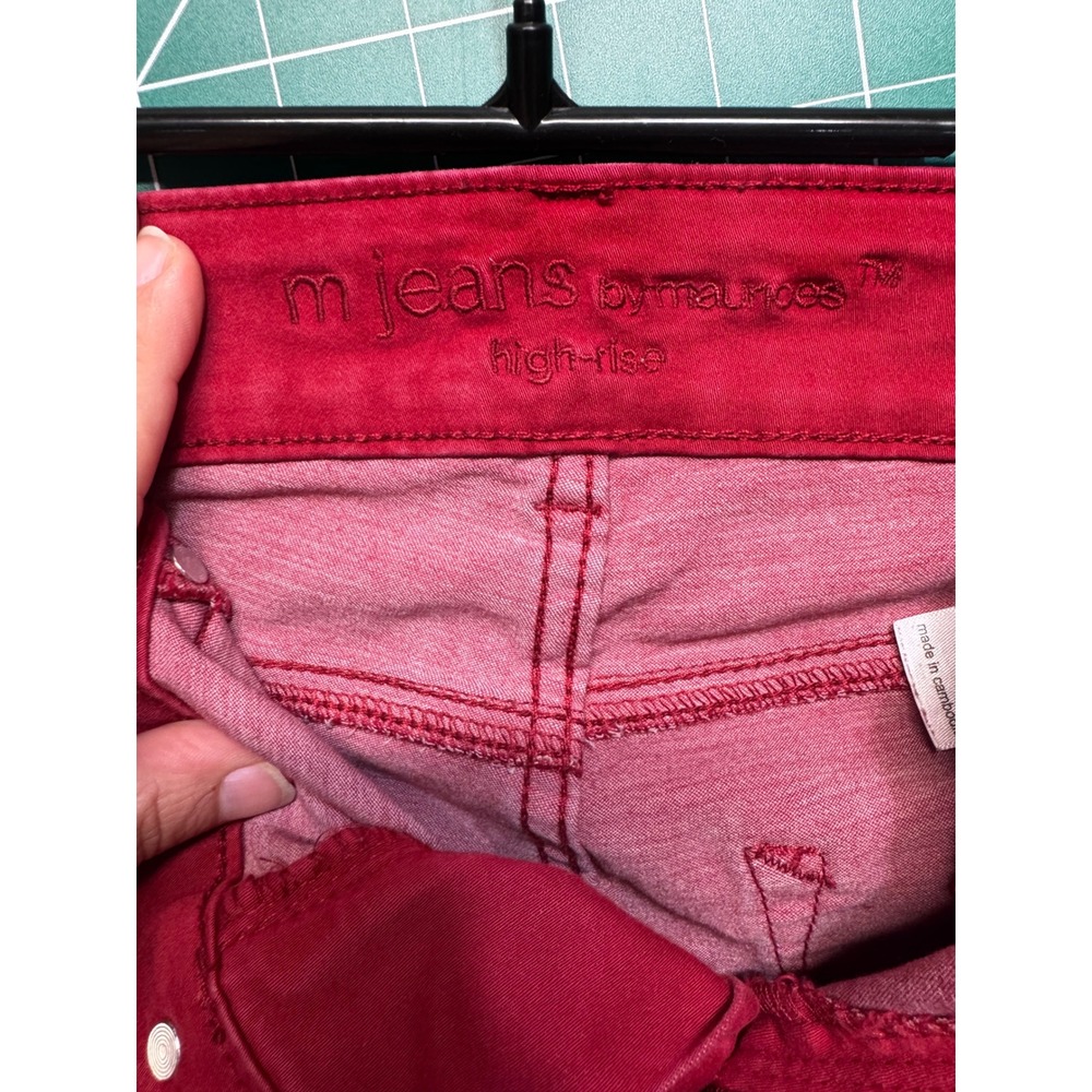 Maurices m jeans Womens Red High Rise Slim Leg Pants Size Medium Regular REPREVE - Picture 2 of 3